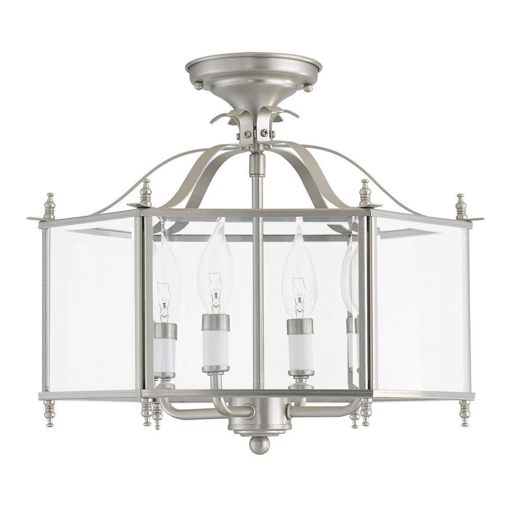 Livingston Classic Brushed Nickel 4-Light Pendant with Clear Beveled Glass