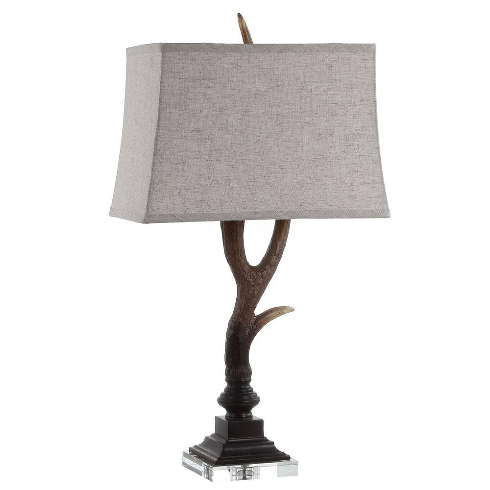 Rustic Brown Resin Antler Table Lamp with Linen Shade