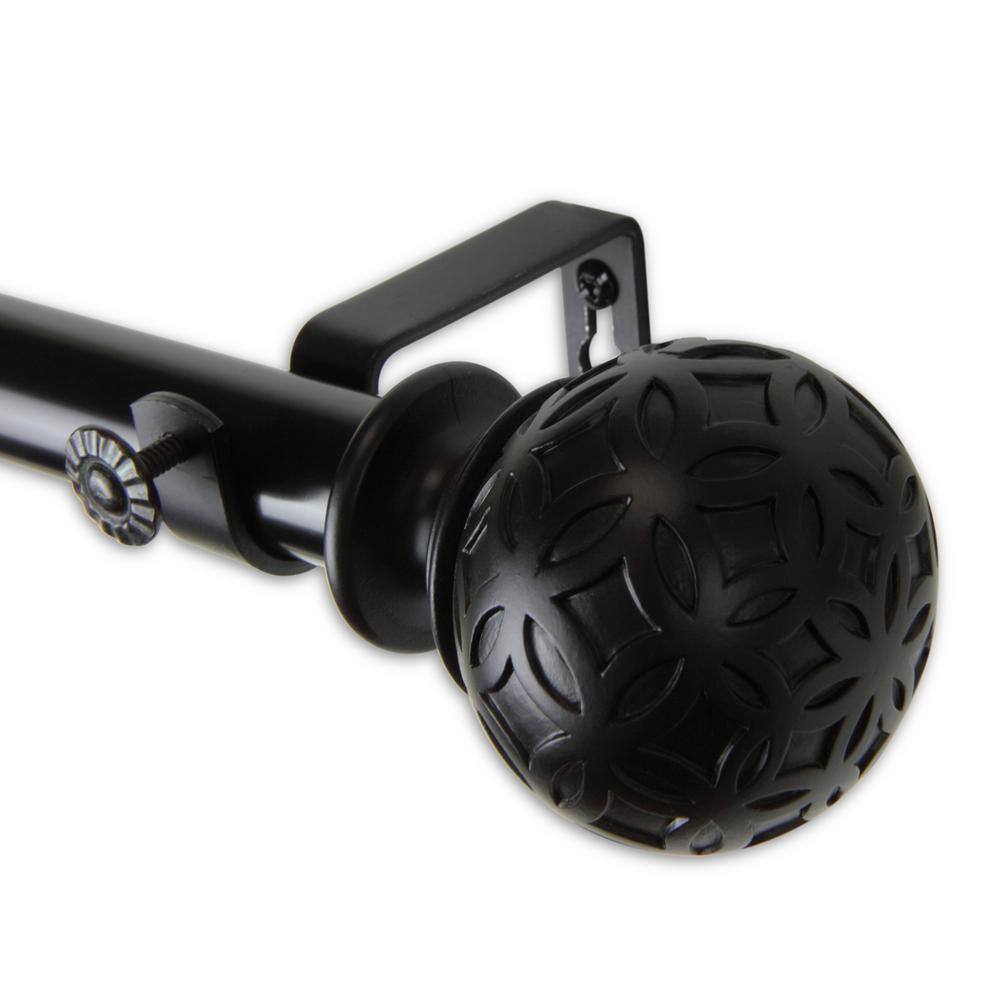 Odelia Black Steel Adjustable Curtain Rod with Ball Finials