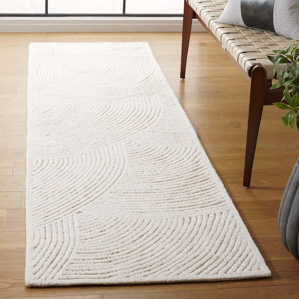 Textural 2 ft. x 10 ft. Ivory Monochrome Geometric Runner Rug
