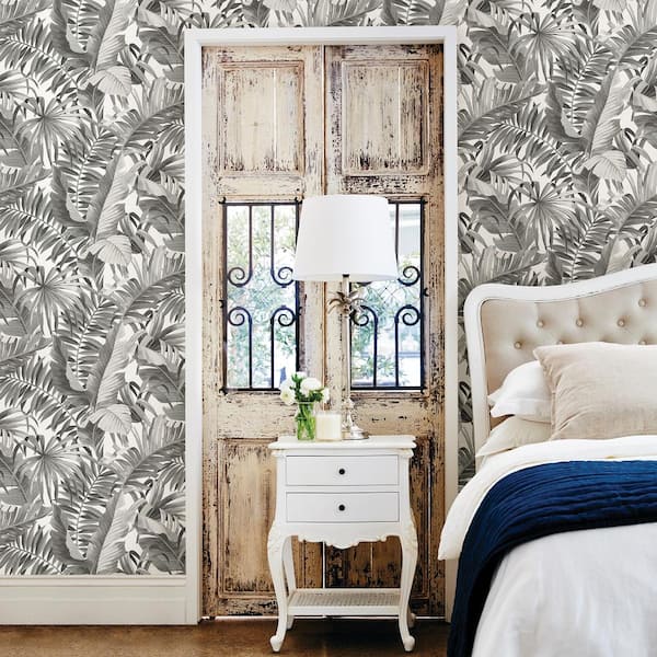 Alfresco Black Palm Leaf Paper Strippable Roll Wallpaper (Covers 56.4 sq. ft.)