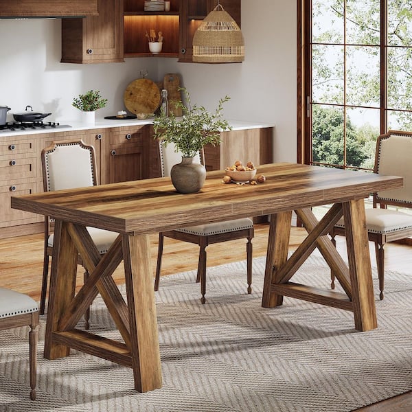 63 in. Rustic Brown Rectangle Dining Table for 6 People, Farmhouse Kitchen Table with X-Shaped Legs for Dining Room