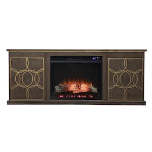 Yardlynn Touch Screen Electric Fireplace Console with Media Storage in Brown