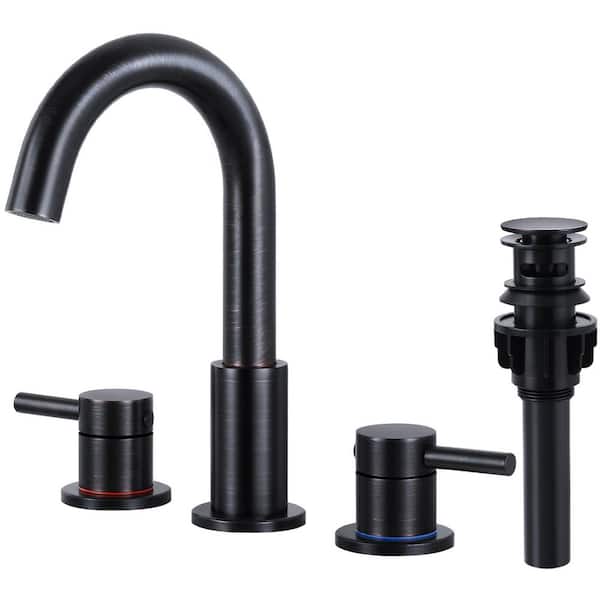 AKLFGN Double Handle 8 in. Widespread High Arc Bathroom Faucet with Pop-up Drain in Oil Rubbed Bronze