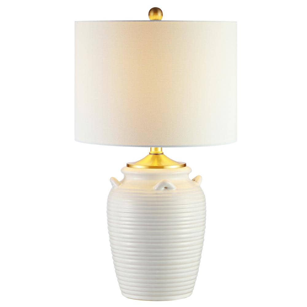 Ivory Ceramic Urn Table Lamp with Gold Accents