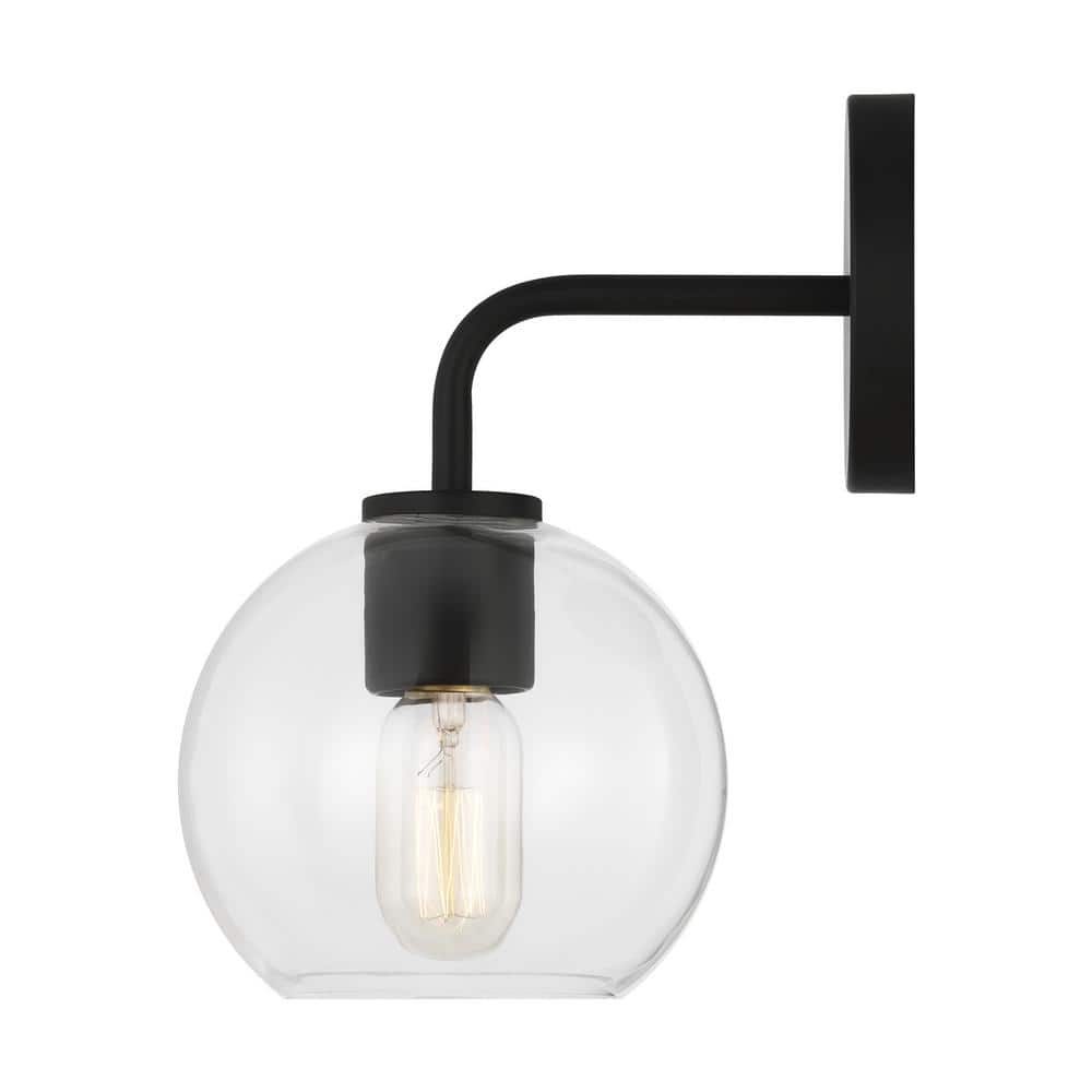 Orley Matte Black Geometric Wall Vanity with Clear Glass Shade