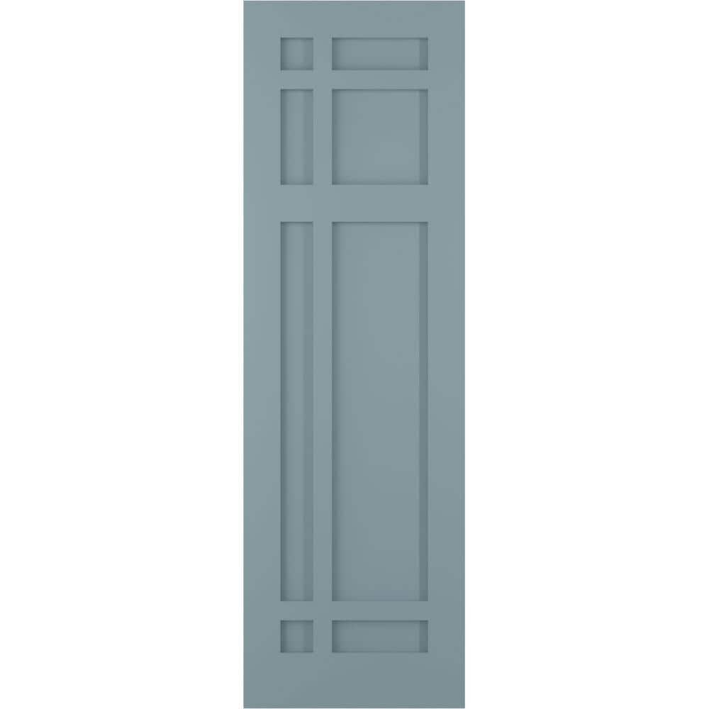 Ekena Millwork 12 in. x 56 in. Flat Panel True Fit PVC San Juan Capistrano Mission Style Fixed Mount Shutters Pair in Peaceful Blue