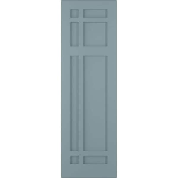 Ekena Millwork 18 in. x 50 in. True Fit Flat Panel PVC San Juan Capistrano Mission Style Fixed Mount Shutters Pair in Peaceful Blue