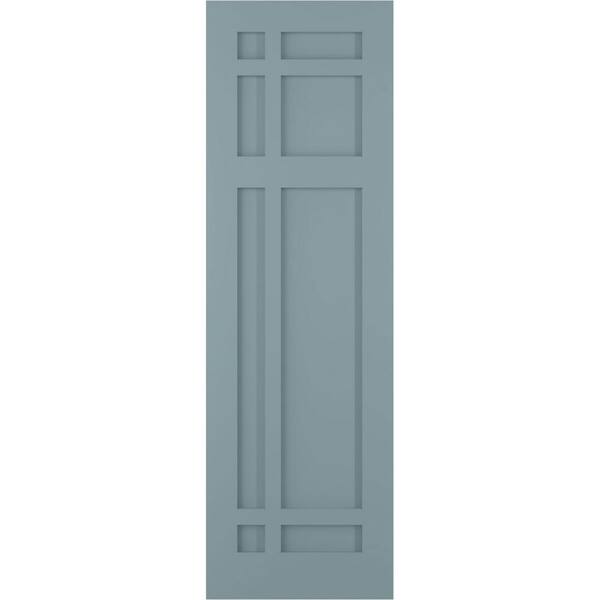 Ekena Millwork 18 in. x 70 in. Flat Panel True Fit PVC San Juan Capistrano Mission Style Fixed Mount Shutters Pair in Peaceful Blue