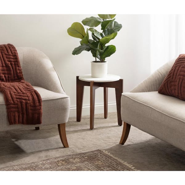Kate and Laurel Icelyn 18.75 in. Walnut Brown Round Marble End Table