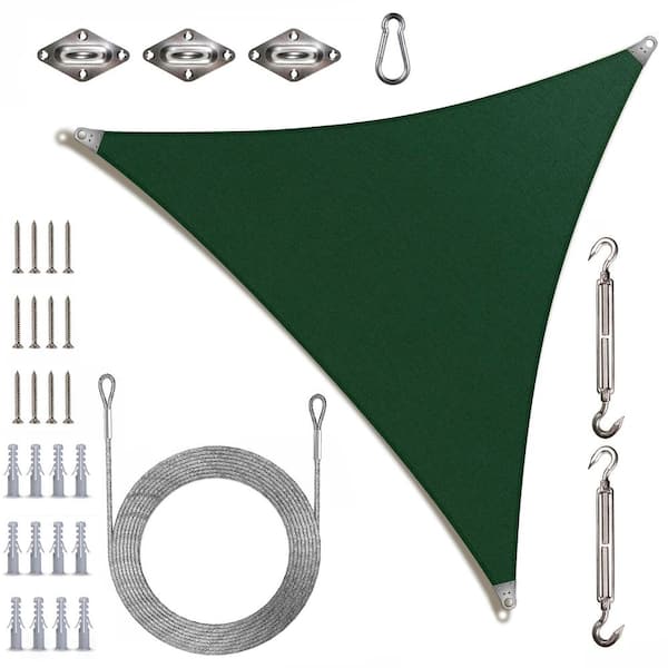 Super Ring 30 ft. x 30 ft. x 30 ft. Triangle Sun Shade Sail with Hardware Kit and Cable-Green