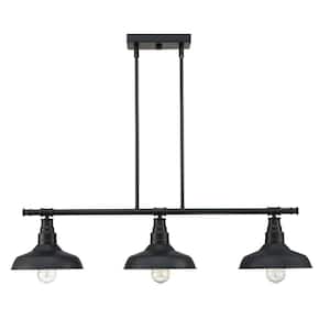 36.6 in. 3-Light Hardwired Island Pendant Chandelier with Matte Black and Gold Painting Inside