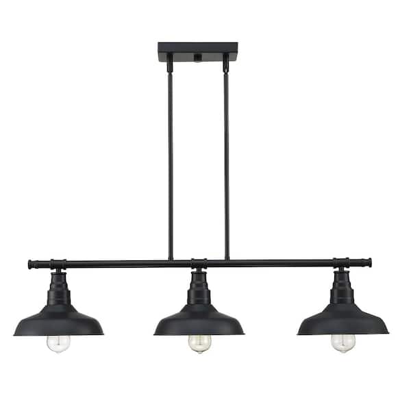 Hukoro 36.6 in. 3-Light Hardwired Island Pendant Chandelier with Matte Black and Gold Painting Inside