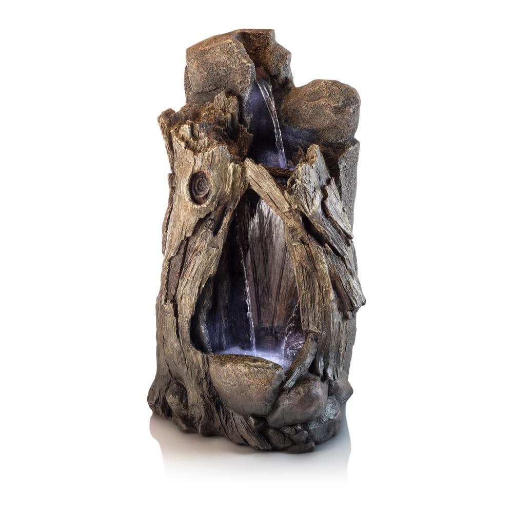 52 in. Tall Outdoor Rainforest Waterfall Tree Trunk Fountain with LED Light