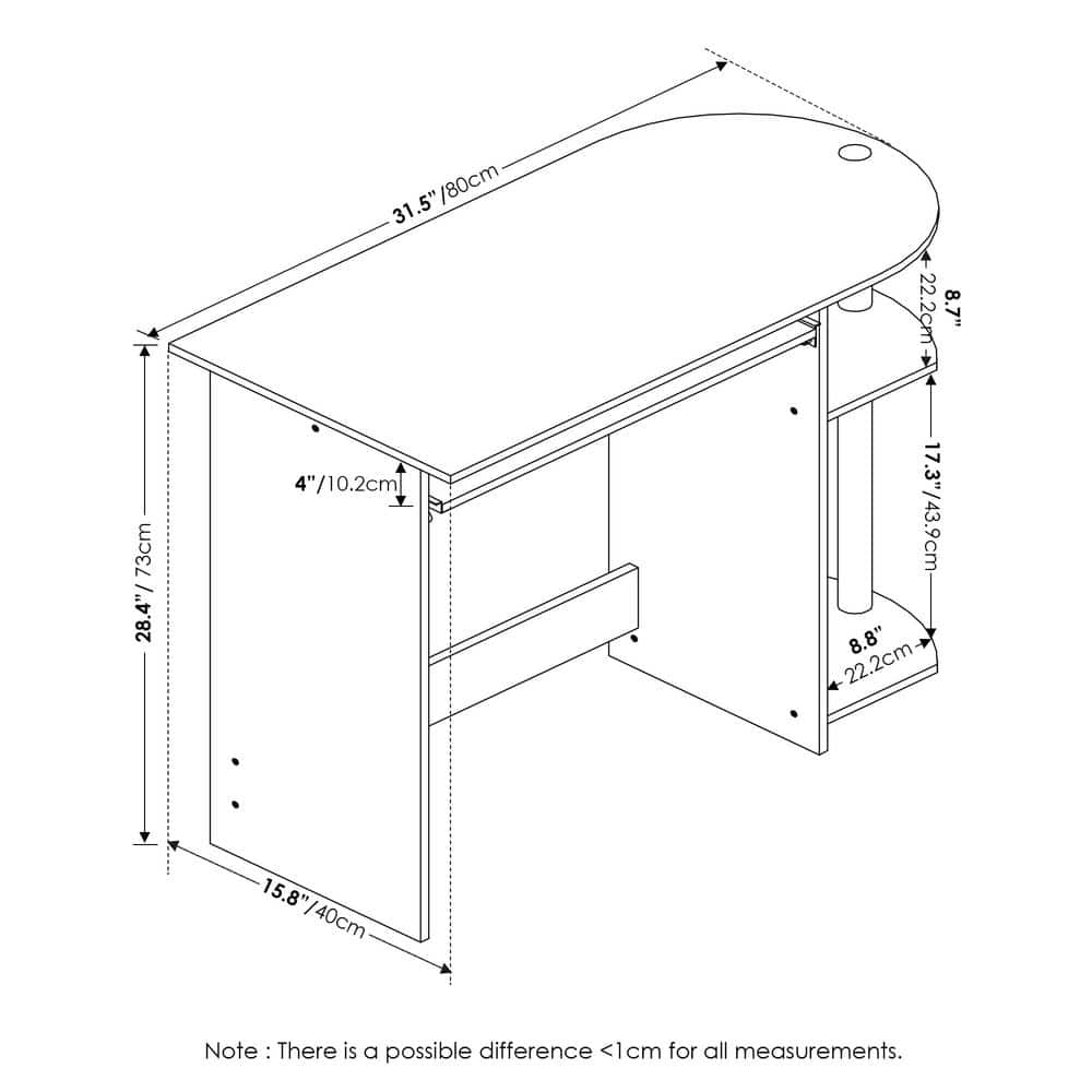 Americano and Stainless Steel Compact Computer Desk with Keyboard Tray