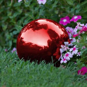 Gazing Mirror Ball Globe Outdoor Yard Garden Decoration, Stainless Steel (10 in. Red)