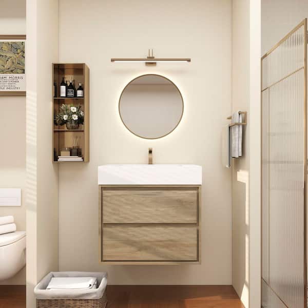 Saggie 30 in. W x 20 in. D x 28 in. H Single Sink Floating Bath Vanity in White Oak with White Acrylic Top