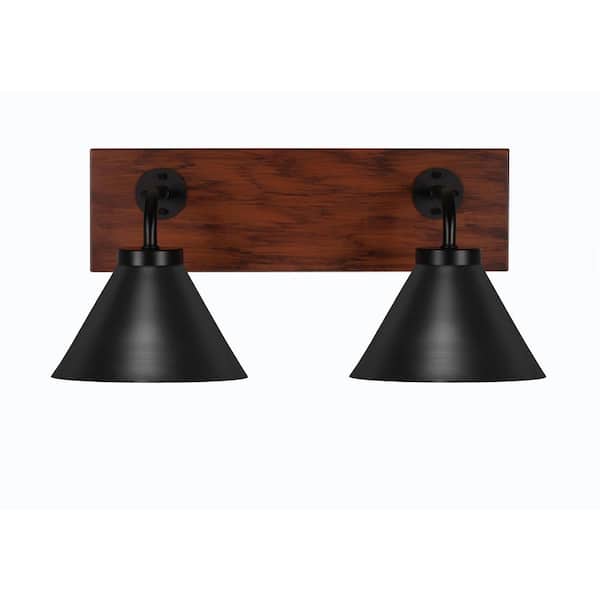 Unbranded Kirby 17.5 in. 2-Light Matte Black and Painted Wood-look Metal Vanity Light