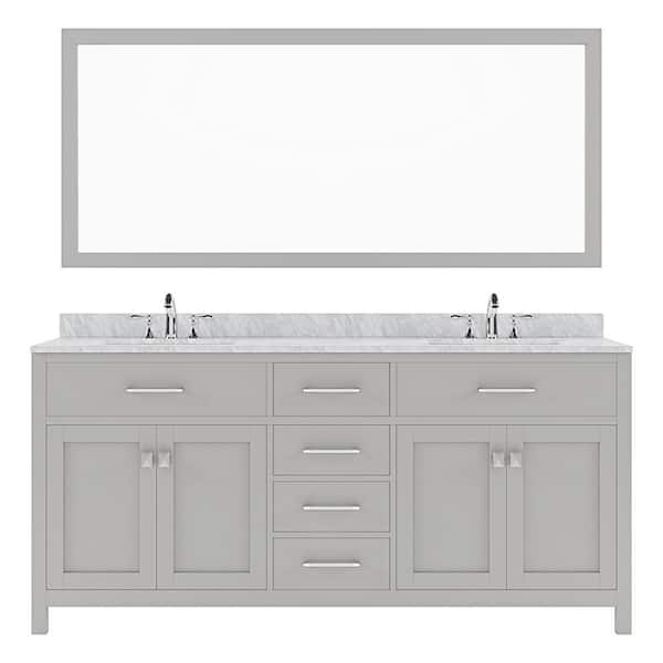 Virtu USA Caroline 72 in. W x 22 in. D x 34 in. H Double Sink Bath Vanity in Cashmere Gray with Marble Top and Mirror