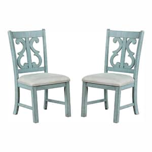 Wicks Antique Light Blue and Dark Oak Padded Dining Chair (Set of 2)