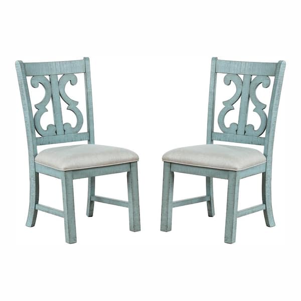 Wicks Antique Light Blue and Dark Oak Padded Dining Chair (Set of 2)