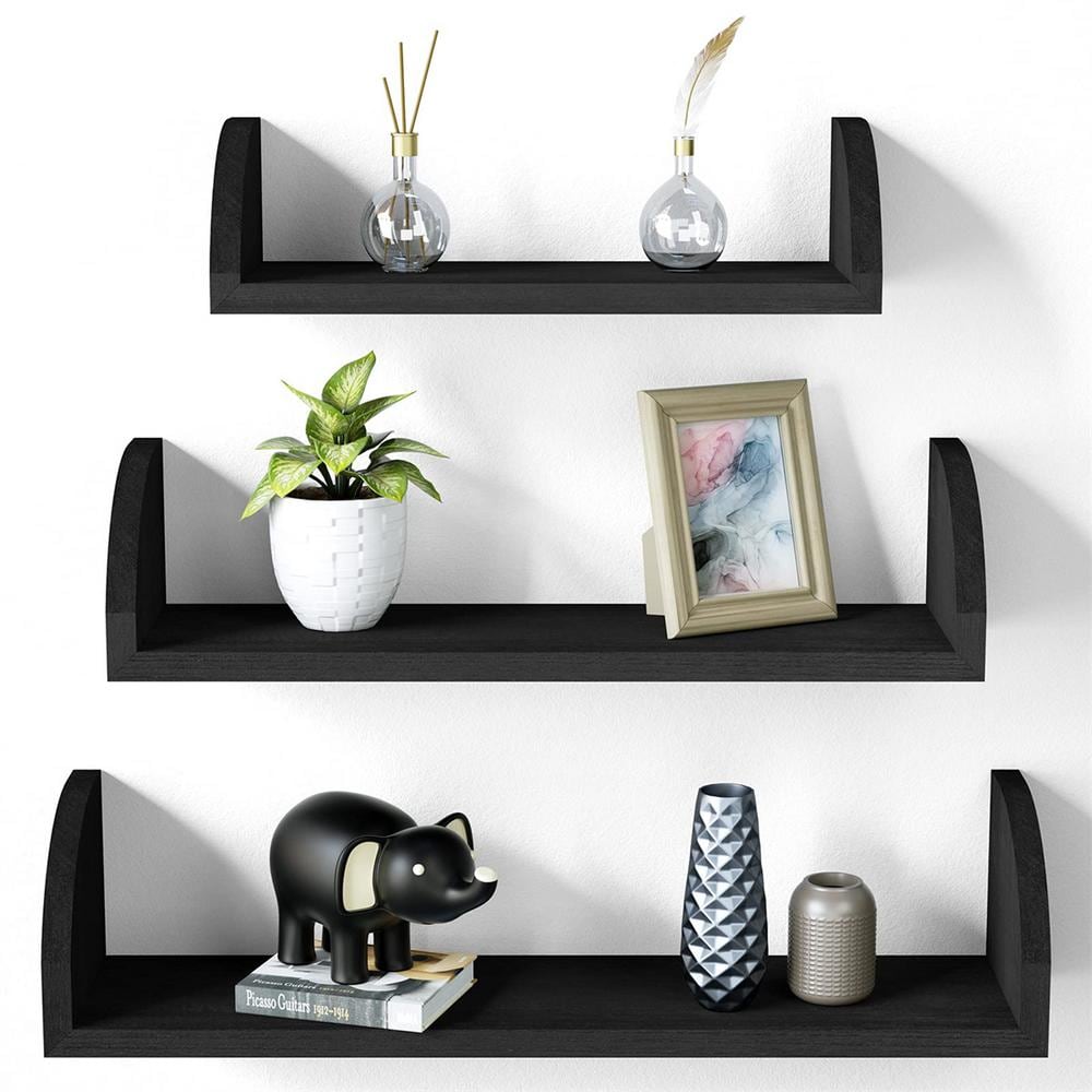 Cubilan 28.9 in. W x 4.5 in. D Black Wood Decorative Wall Shelf