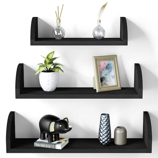 Cubilan 4.7 in. x 16.7 in. x 4.7 in. Black Wood Decorative Wall Shelves (3-Piece)