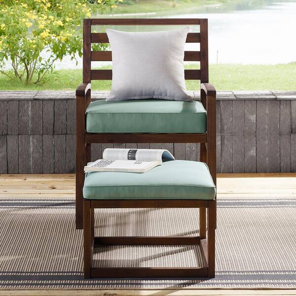 Welwick Designs Acacia Wood Outdoor Patio Chair And Pull Out Ottoman Dark Brown Blue Hd8206 The Home Depot Welwick Designs Acacia Wood Outdoor, Cushioned Patio Chairs With Ottoman