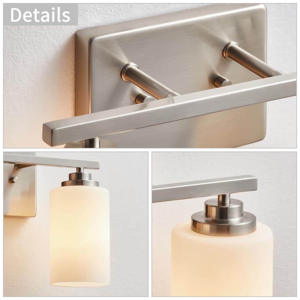 Modern Nickel 2-Light Bathroom Vanity with Frosted Glass