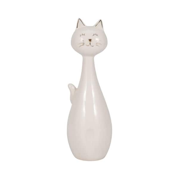 Liv & Skye White 3 in. x 9 in. Ceramic Sitting Kitty Figurine