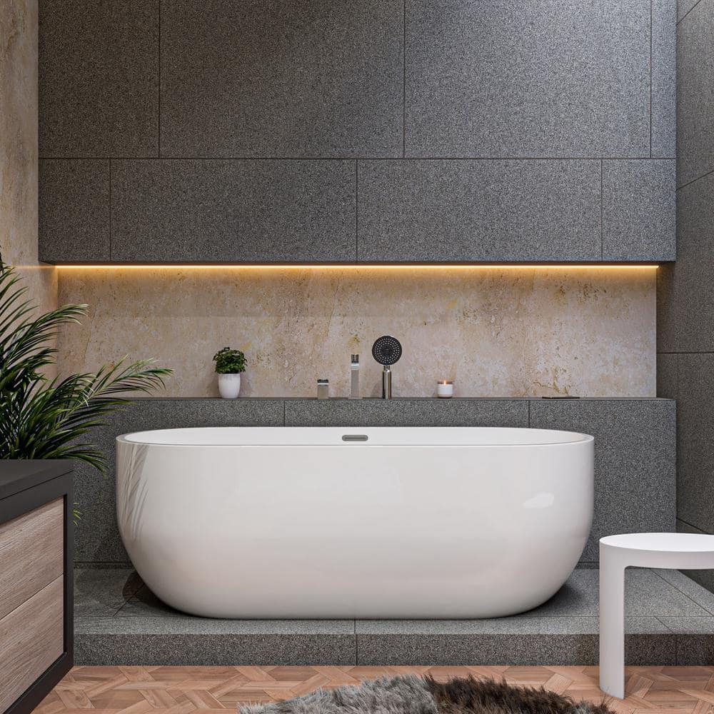 67'' White Freestanding Acrylic Soaking Bathtub