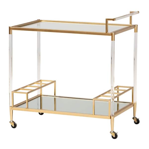 Baxton Studio Rosalina Gold and Mirrored Glass Wine Cart
