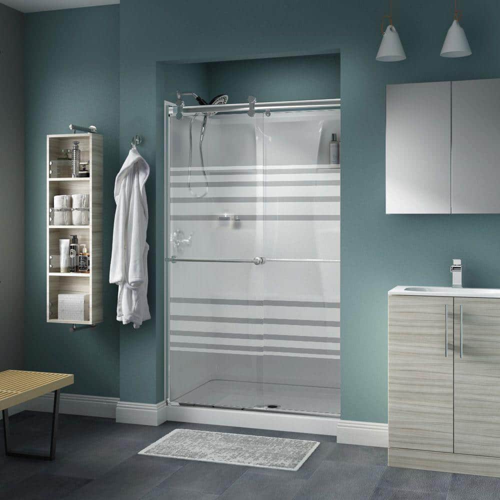 Delta Contemporary 47-3/8 in. W x 71 in. H Frameless Sliding Shower Door in  Chrome with 1/4 in. Tempered Transition Glass 2439174 - The Home Depot