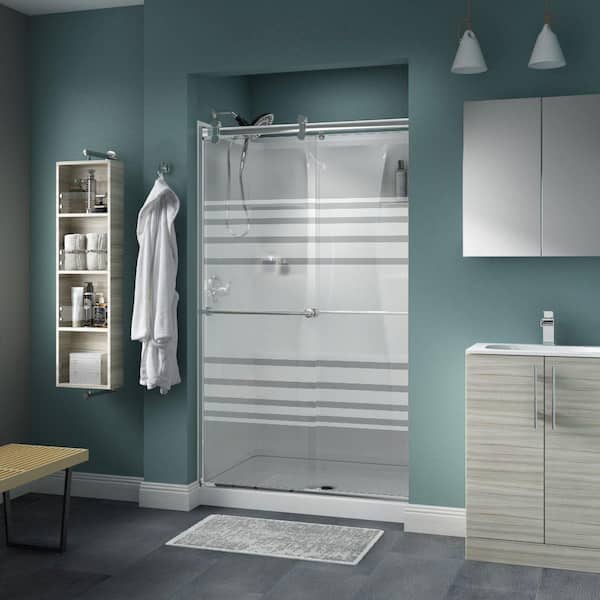 Delta Contemporary 47-3/8 in. W x 71 in. H Frameless Sliding Shower Door in Chrome with 1/4 in. Tempered Transition Glass