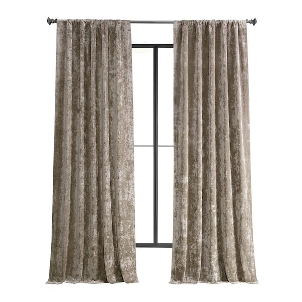 Exclusive Fabrics & Furnishings Taupe Beige Lush Crush Velvet 50 in. W x 108 in. L - Rod Pocket Room Darkening Curtains (Single Panel)