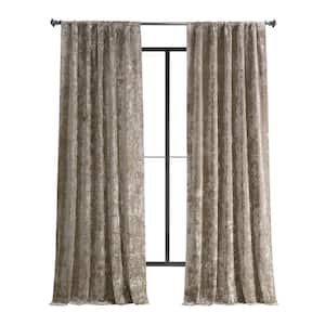 Taupe Beige Lush Crush Velvet 50 in. W x 120 in. L - Rod Pocket Room Darkening Curtains (Single Panel)