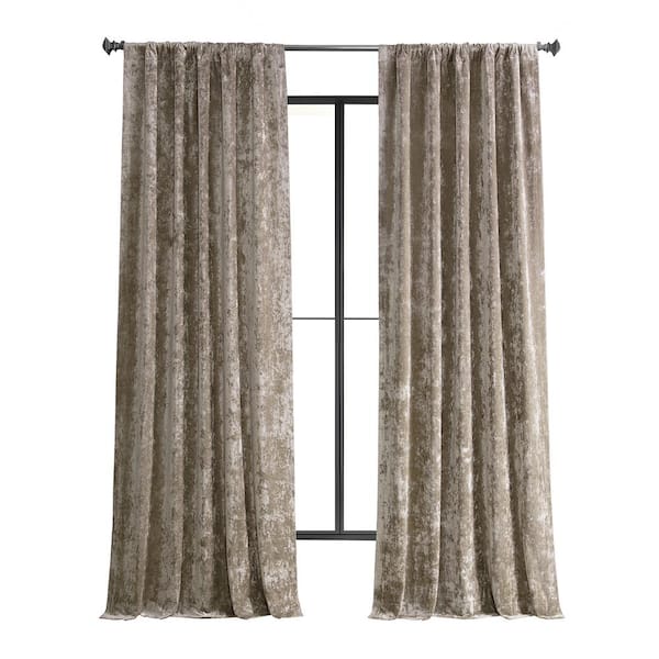 Exclusive Fabrics & Furnishings Taupe Beige Lush Crush Velvet 50 in. W x 96 in. L - Rod Pocket Room Darkening Curtains (Single Panel)