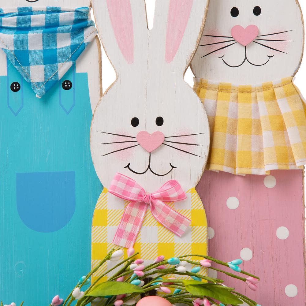 30" Multicolor Wooden Easter Bunny Family Yard Stake