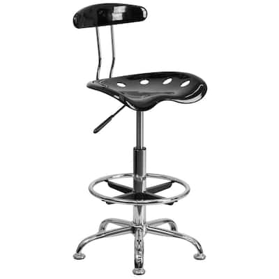 17.3 in. Width Standard Black Plastic Drafting Chair with Swivel Seat