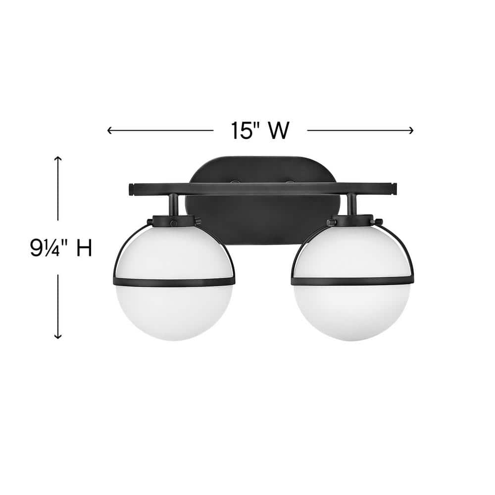 Hollis Black 2-Light Dimmable Outdoor LED Vanity with Etched Opal Shades