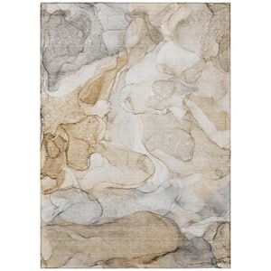 Beige 9 ft. x 12 ft. Abstract Indoor / Outdoor Area Rug