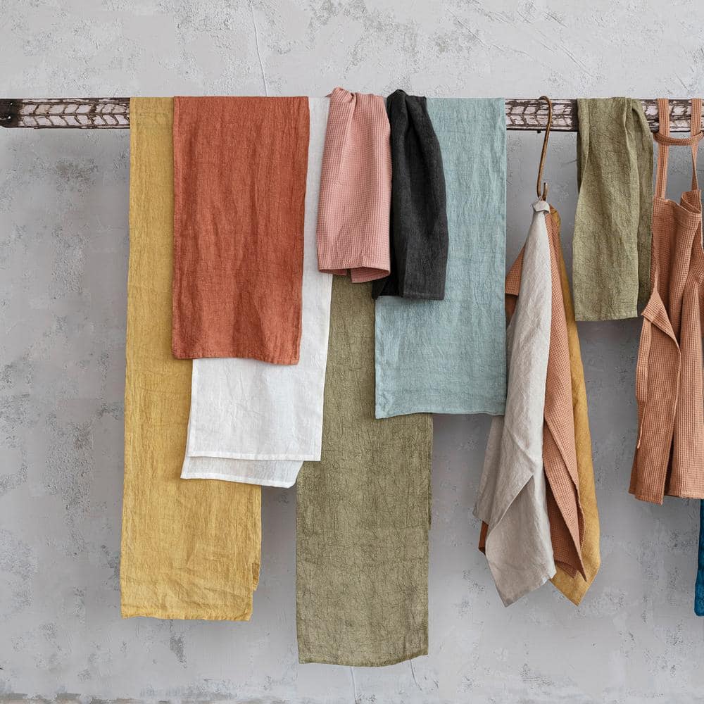 Olive Green Stonewashed Linen Table Runner, 108 Inches