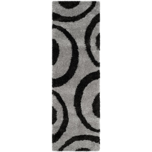 SAFAVIEH Portofino Shag Gray/Black 2 ft. x 7 ft. Geometric Runner Rug