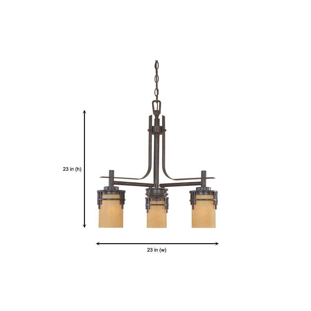 Mission Ridge Warm Mahogany 3-Light Chandelier with Goldenrod Glass
