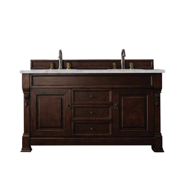 James Martin Vanities Brookfield 60.0 in. W x 23.5 in. D x 34.3 in. H Double Bath Vanity in Burnished Mahogany with Silver Quartz Top
