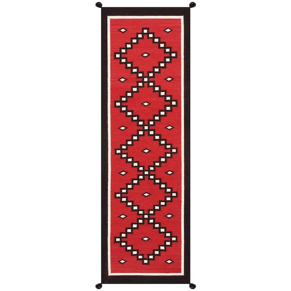 Pasargad Home Tuscany Red 3 ft. x 8 ft. Geometric Wool Runner Rug