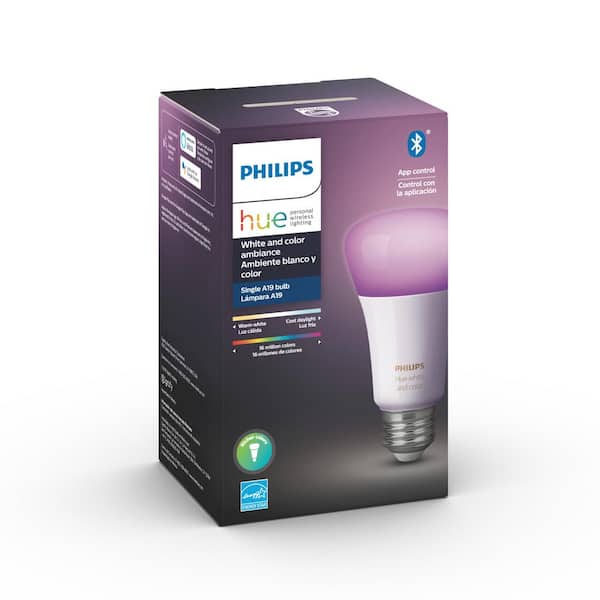 bak Anders Oraal Philips Hue White and Color Ambiance A19 LED 60W Equivalent Dimmable Smart  Wireless Light Bulb with Bluetooth 548487 - The Home Depot