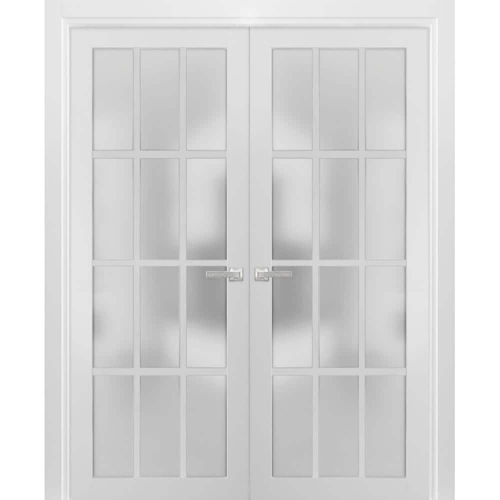 3312 36 in. x 96 in. Universal Handling Frosted Glass Solid Core White Finished Pine Wood Double Prehung French Door price history on PriceWatchPro