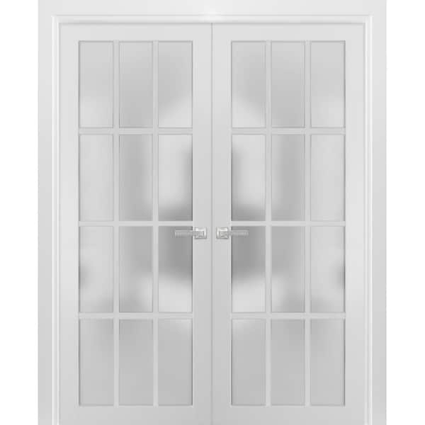 3312 72 in. x 84 in. Universal Handling Frosted Glass Solid Core White Finished Pine Wood Double Prehung French Door