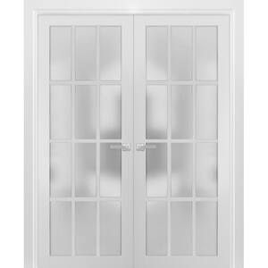 3312 36 in. x 80 in. Universal Handling Frosted Glass Solid Core White Finished Pine Wood Double Prehung French Door
